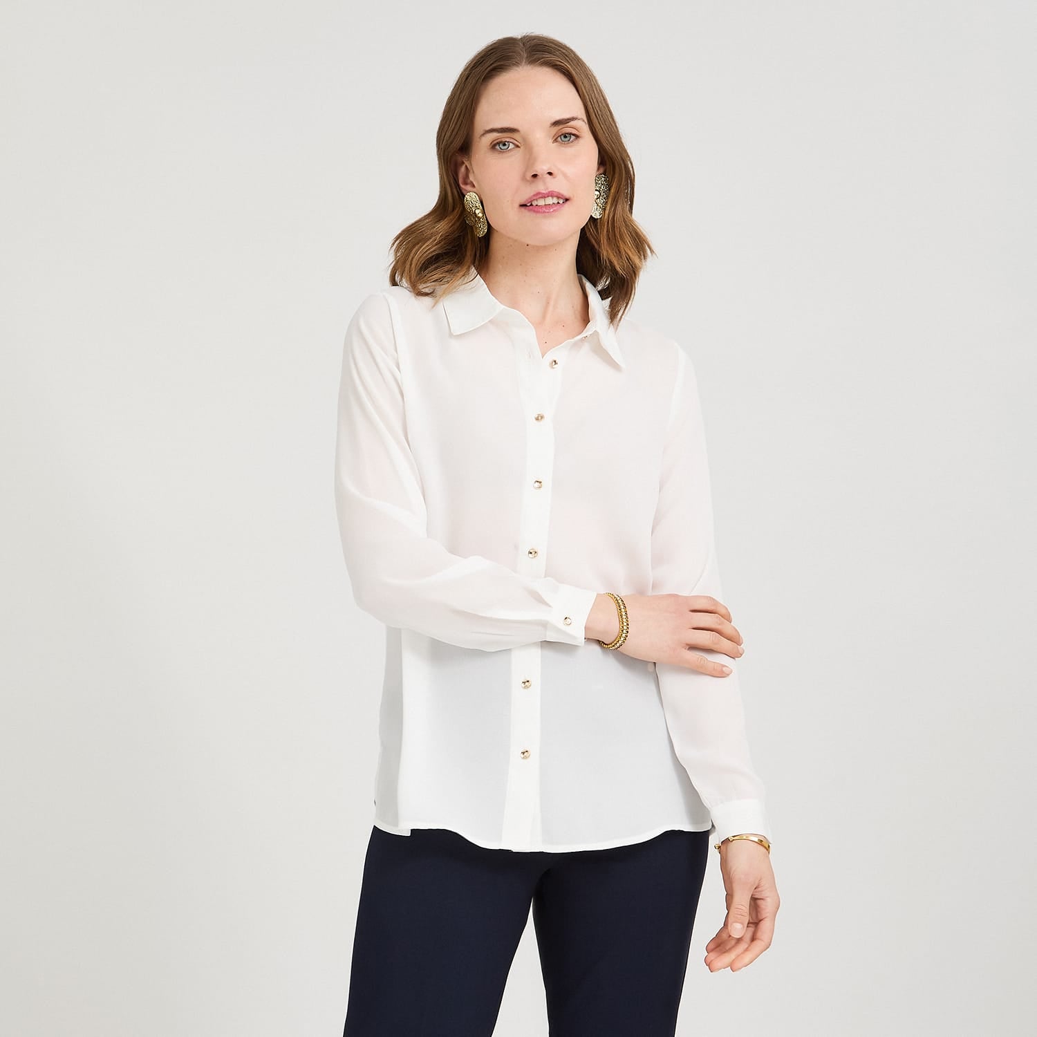 Blusa Manga Larga con Botones Crudo